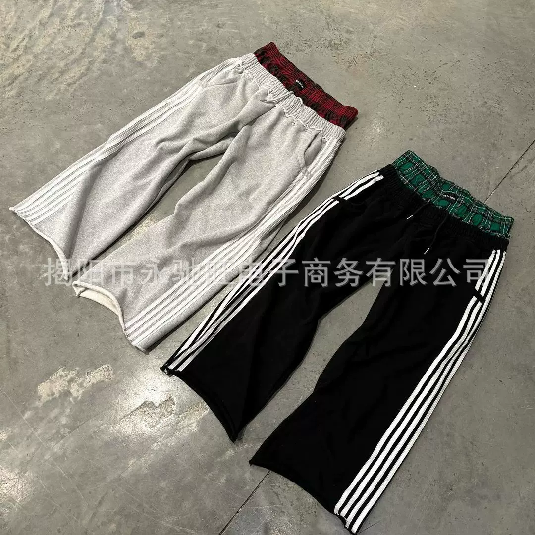 简单条纹休闲裤时尚男女复古原宿宽松直筒裤高腰宽松嘻哈运动裤子