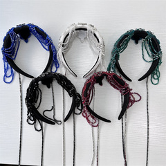 ファッションの買手の新しいデザインの流蘇水晶のカチューシャの個性の数珠の超仙の広い辺の水のドリルの異国の風情のアクセサリー