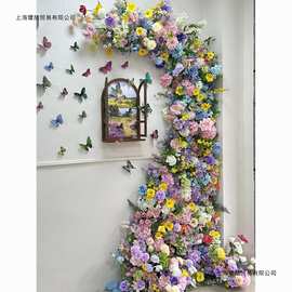 莫奈花园造景仿真花之窗瀑布婚礼布置拱门打卡网红门店橱窗铁丝