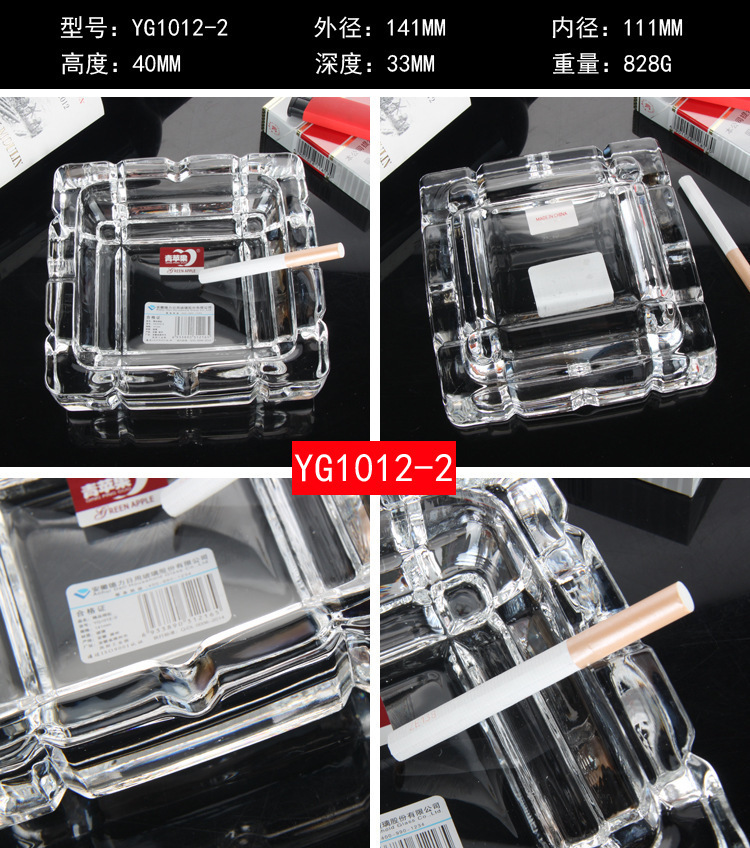 Manzana verde transparente diamante cigarrillos cenicero KTV hotel casero cuadrado cenicero de vidrio redondo al por mayor