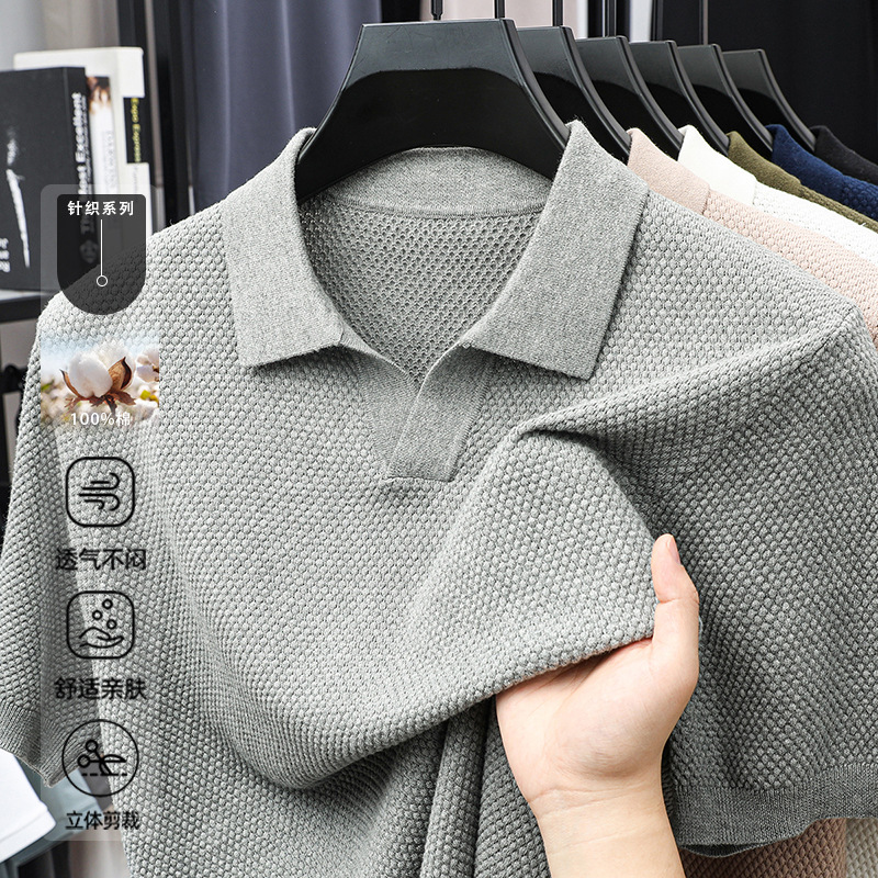 Algodón transfronterizo camiseta polo de manga corta hombre camiseta de punto de cuello en V casual base universal camiseta de hombre de manga corta T-shirt