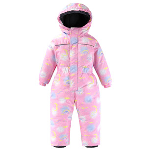 Cross-Border New Style Girls' Printed Cute Ski Suits, Warm One-Piece Snow Suits, Water-Repellent Children's Ski Pants Wholesale