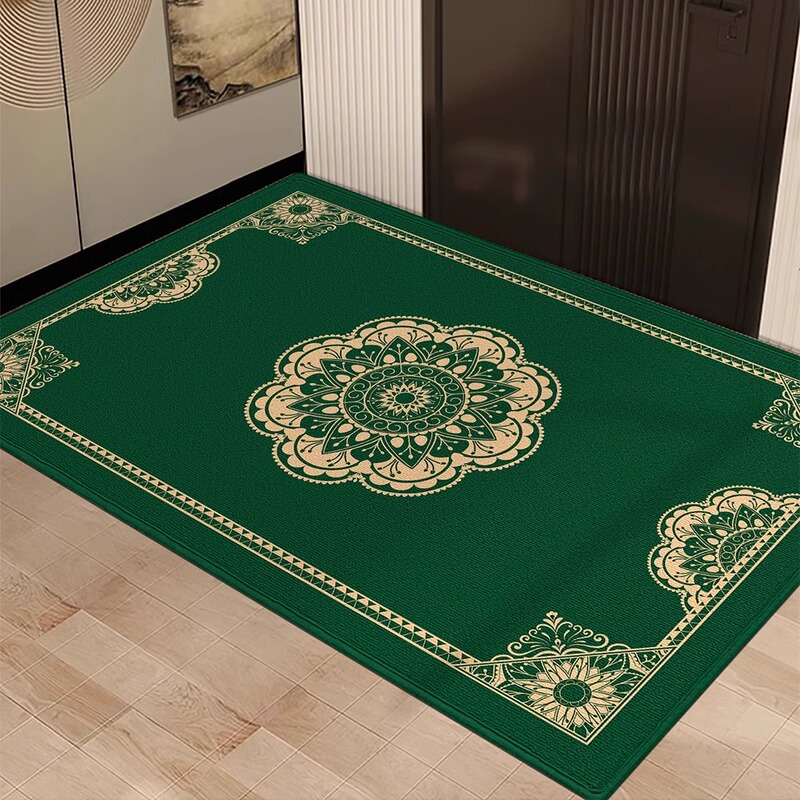 High-End Retro Green Feng Shui Floor Mats for Entrance Doors, Non-Slip Floor Mats for Entrance Doors, Dust-Removing Carpets for Dirt-Resistant Carpets