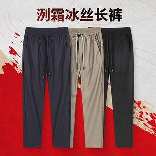 25 Frost Ice Silk Long Pants Summer Quick-Dry Milk Elastic Ice Silk Pants Men's Straight Breathable Thin Loose Straight Pants
