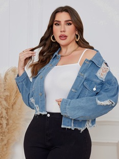 2025 Cross-Border New European and American Fashion Women's Plus Size Denim Jacket Street Style Cross-Border Dropshipping