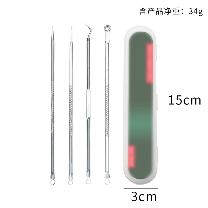 ニキビ針4点セットクロムメッキ黒頭洗浄ニキビ暗瘡針美化粧道具閉口ニキビ針|undefined