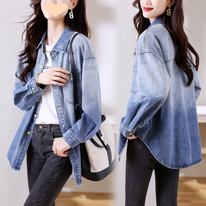 早秋長袖牛仔襯衫女2025春秋新款休閒百搭洋氣時髦中長款襯衣外套