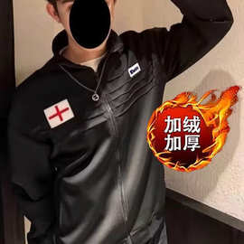 美式高街英格兰立领卫衣夹克男2026新款潮牌休闲运动情侣拉链外套
