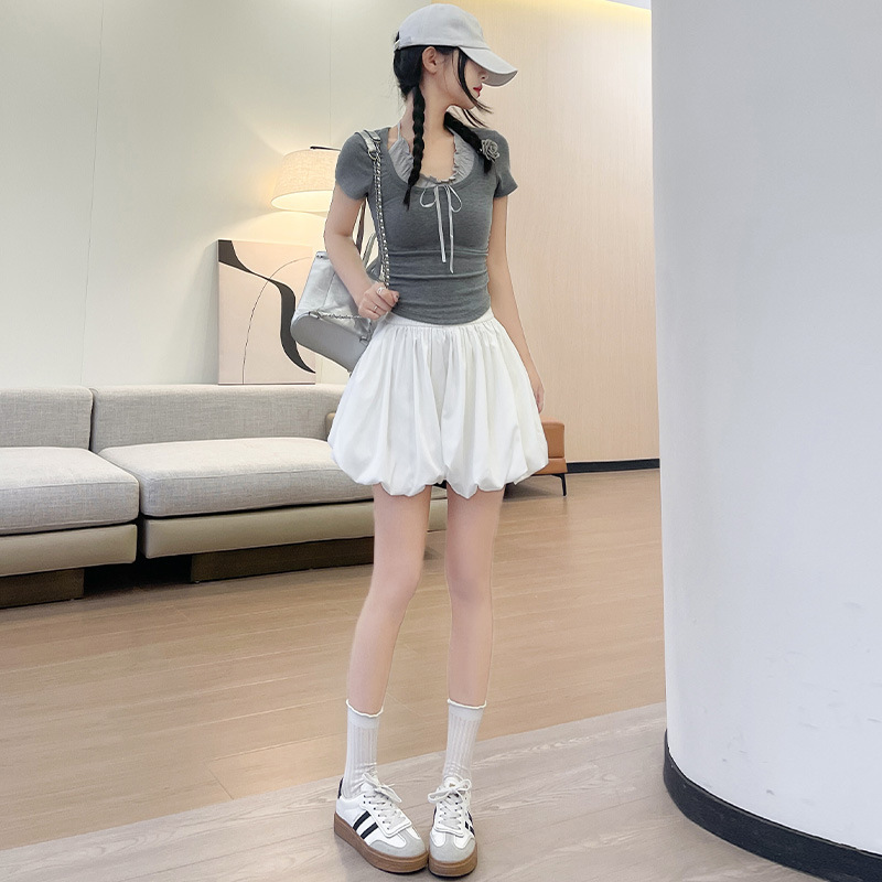 黄色のつぼみの半ズボンの女性の外は夏の薄い金の2025新型の小さい身のカジュアルな提灯の蓬の半身のスカートのズボンを着ます。|undefined