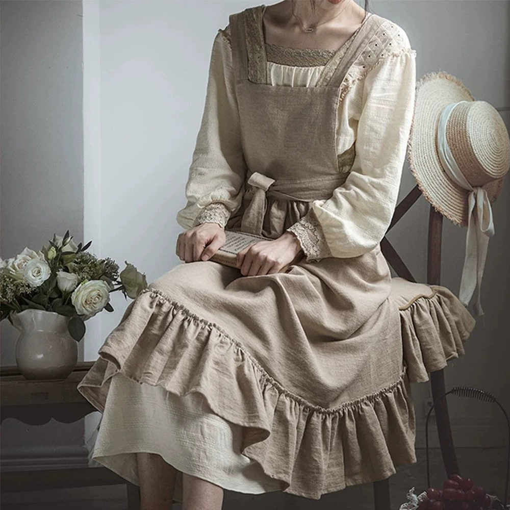 Ретро фартук, арт-кофе и молочный чай для маникюра, для работы, французский ретро стиль
