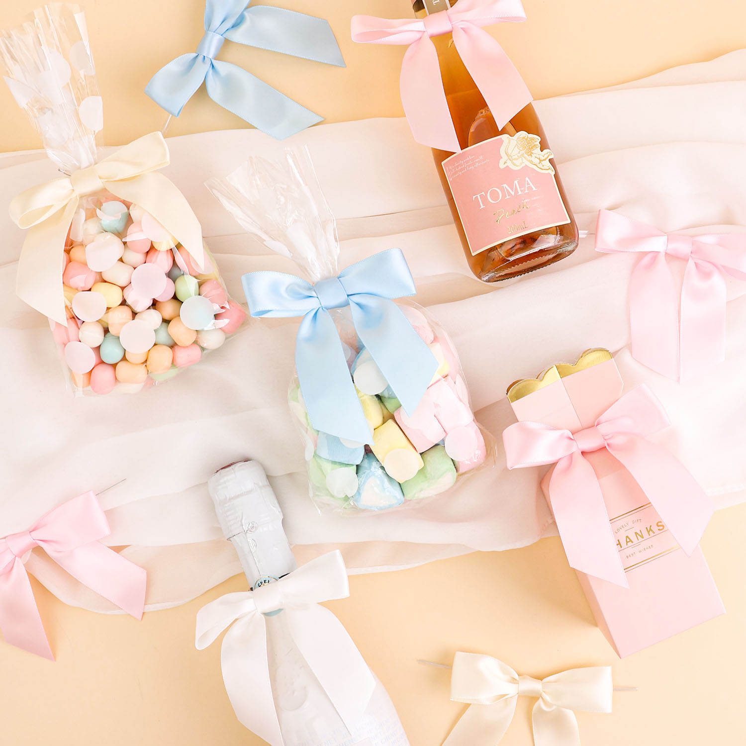 Embalaje de pastel de horneado personalizado sellado regalo arco DIY multicolor mano nudo transparente arco de alambre