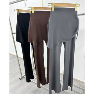 Fake Two-Piece Yoga Pants for Women, High-Waisted, Slimming, Flared Fitness Pants with Side Drawstring, Training Sports Long Pants, High Elasticity, Butt-Lifting