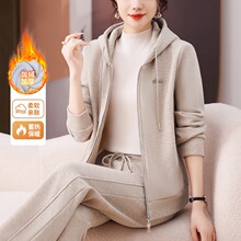 休闲连帽运动套装女冬季2025新款加绒加厚开衫百搭减龄卫衣两件套