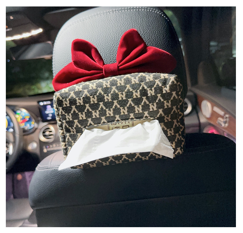 Car Tissue Box Hanging Type, Runaway Princess Bow, Cute Tissue Dispenser, High-End Car Seat Tissue Box