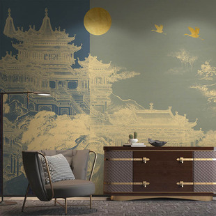 Modern Chinese style artistic conception ink painting landscape attic wallpaper TV sofa background wall cloth living room tea room mural