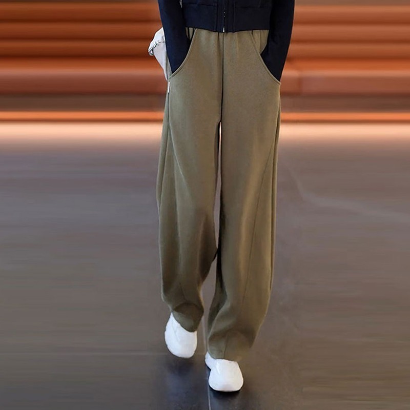 Women's autumn and winter pants casual wide-leg women's pants spring and autumn 2024 new high-waisted banana pants plus velvet sports pants