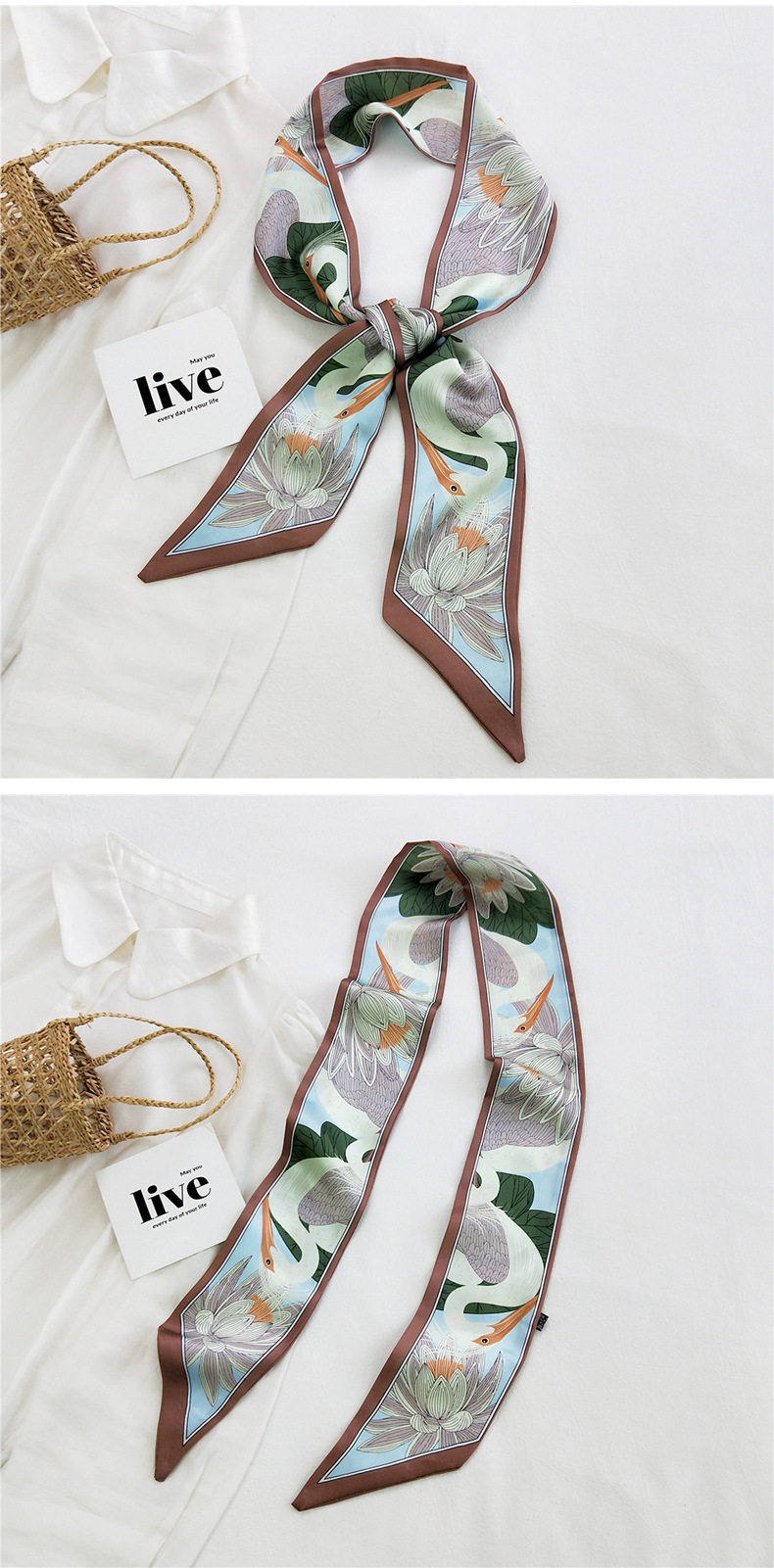 Fashion Printing Ribbon Silk Scarf Wholesale display picture 8