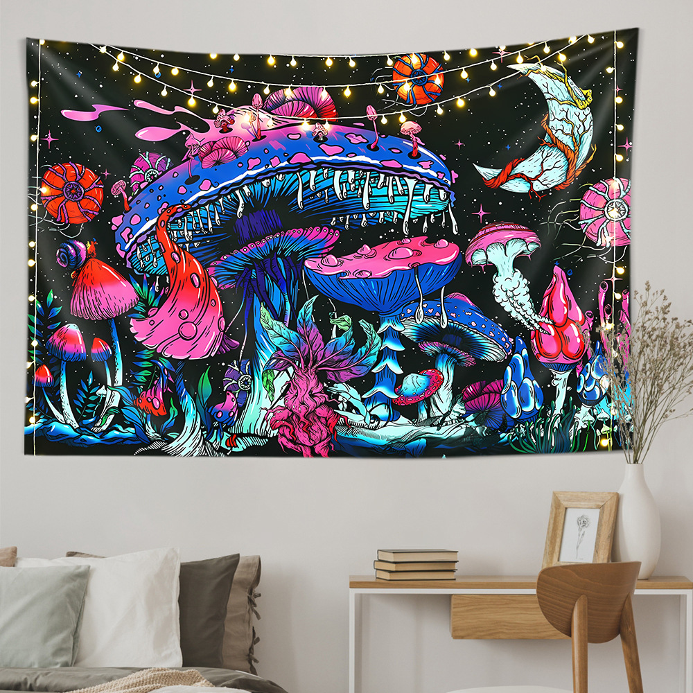 新款波西米亚曼陀罗迷幻蘑菇挂布月亮出租屋宿舍房间床头改造挂毯