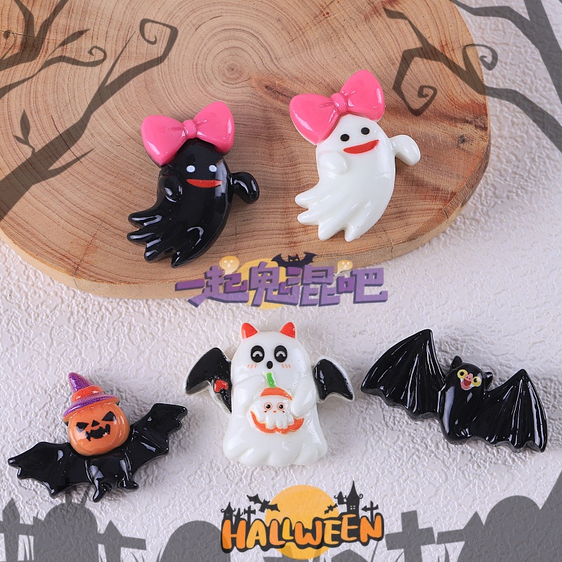 Accesorios de Halloween — calabaza, fantasma, murciélago y ojo en resina, material DIY artesanal para decoraciones