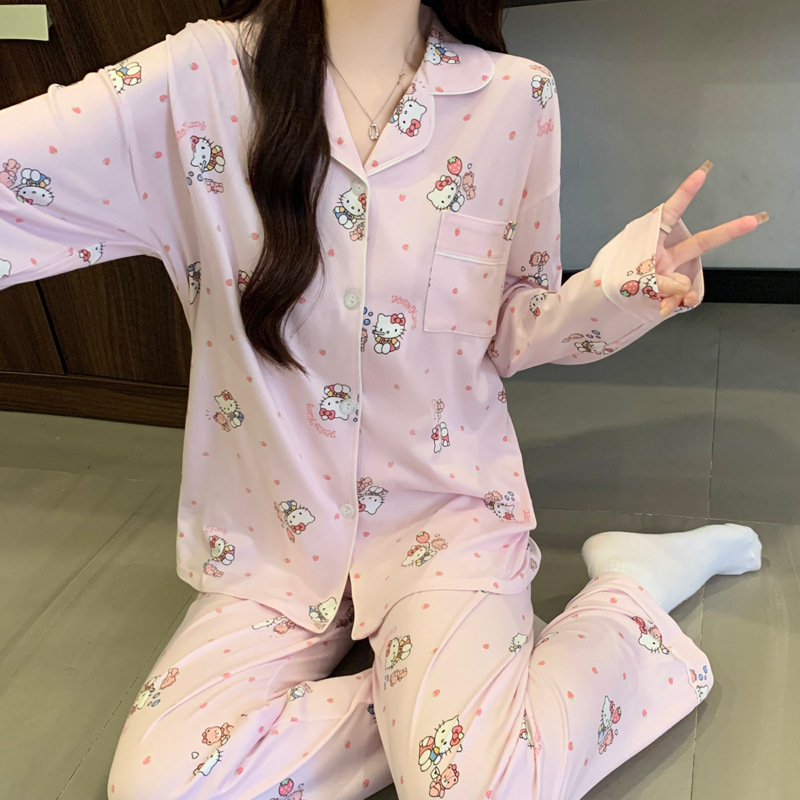 韩版甜美ins风休闲春秋季长袖长裤睡衣女高级感家居服可外穿批发|undefined