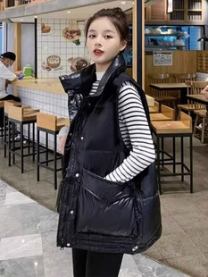 Black Down Cotton Vest Women's Winter New 2024 Outer Wearing Western Style Women's Warm Fried Street Sleeveless Vest