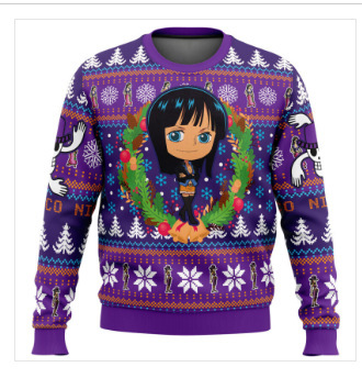 Linda asta asta Santa Claus estampado 3D hombre casual todo fósforo hombro recto manga larga suéter suelto cuello redondo suéter