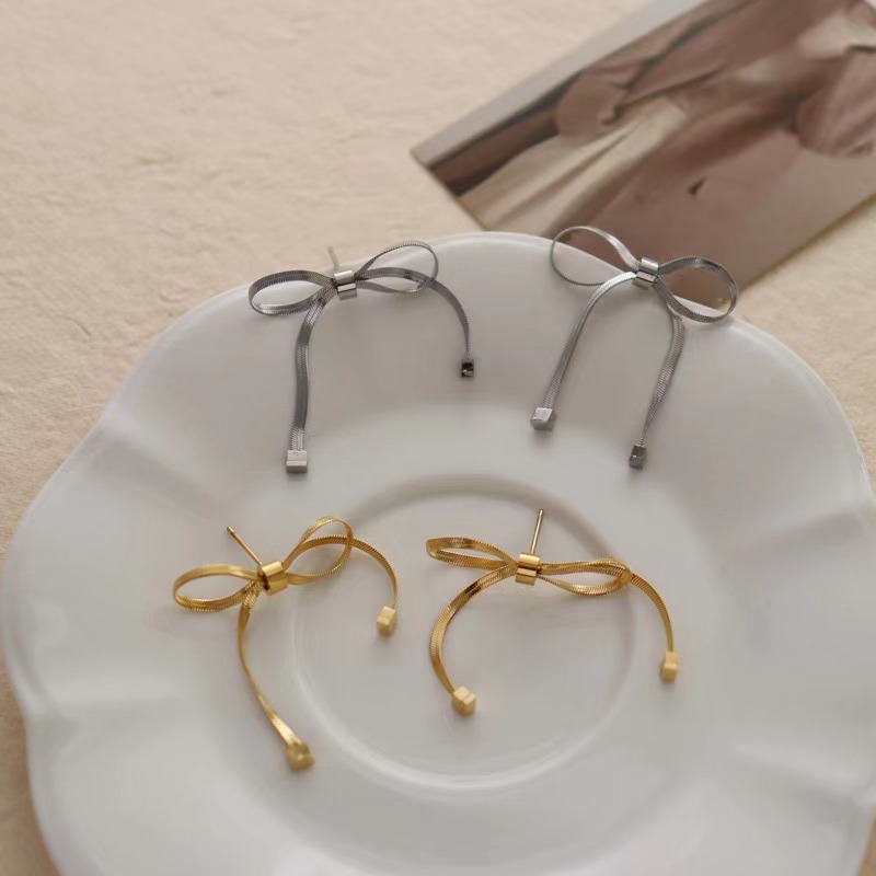 Knotted Bow Stainless Steel Stud Earrings_colorza_2