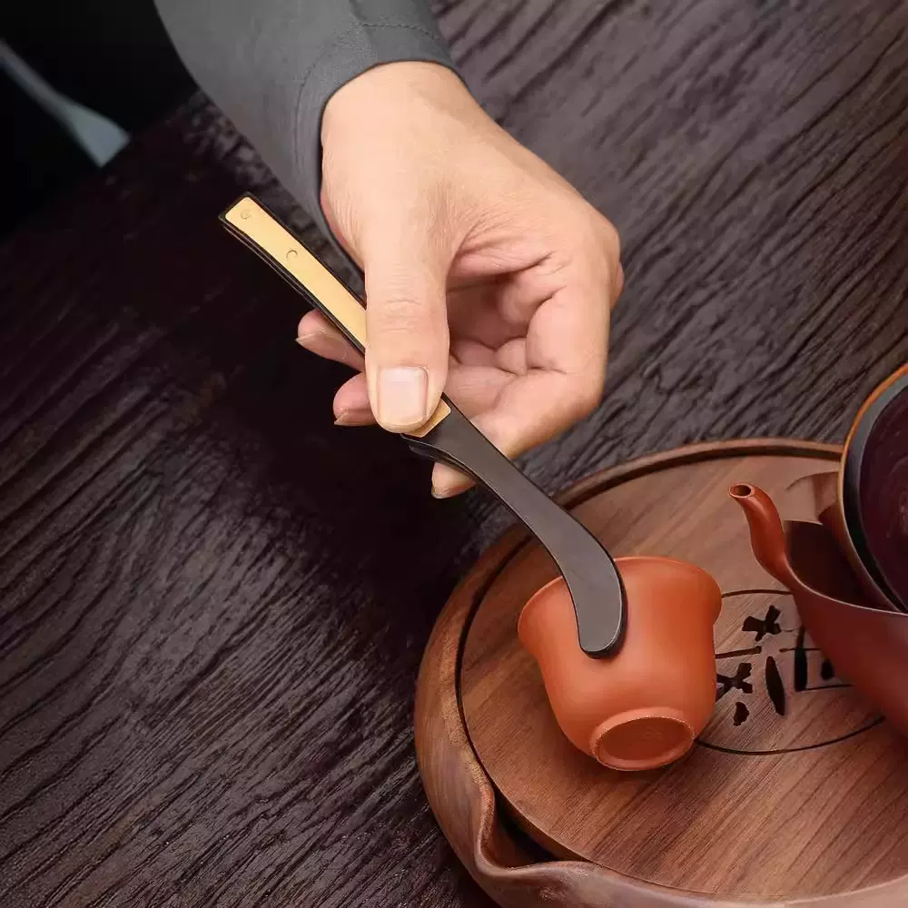 紫光黑檀木茶夹茶杯夹子防烫木制杯夹茶叶夹子铜饰功夫茶具配件