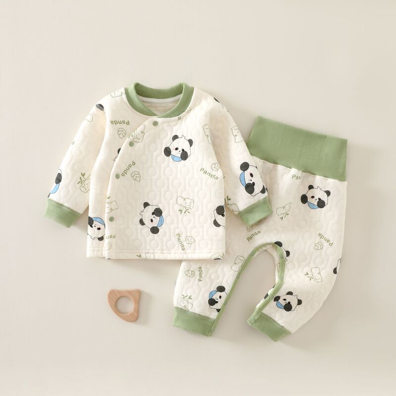 Baby Autumn and Winter Thermal Underwear Set High-Waisted Belly Protection Newborn Quilted Baby Clothes Loungewear Winter Style Baby Autumn and Winter Thermal Underwear Set High-Waisted Belly Protection Newborn Quilted Baby Clothes Loungewear Winter Style