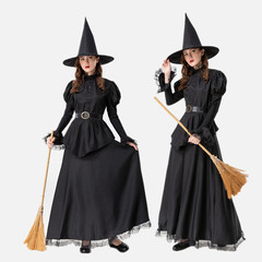 New Halloween costumes from Europe and America: Cosplay Green Wizard, Black Witch Long Dress, Witch Makeup Ball Performance Outfit