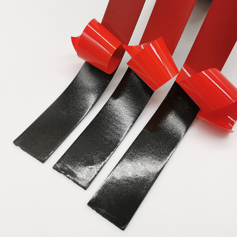 Venta directa de fábrica, cinta adhesiva de espuma de doble cara de PE negra con película roja de 1 mm de alta adherencia, insonorizante y amortiguadora, con reverso adhesivo, cinta de doble cara para automoción.