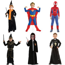 跨境万圣节cos服装男童蜘蛛侠超人儿童舞会表演服魔法师舞台演出