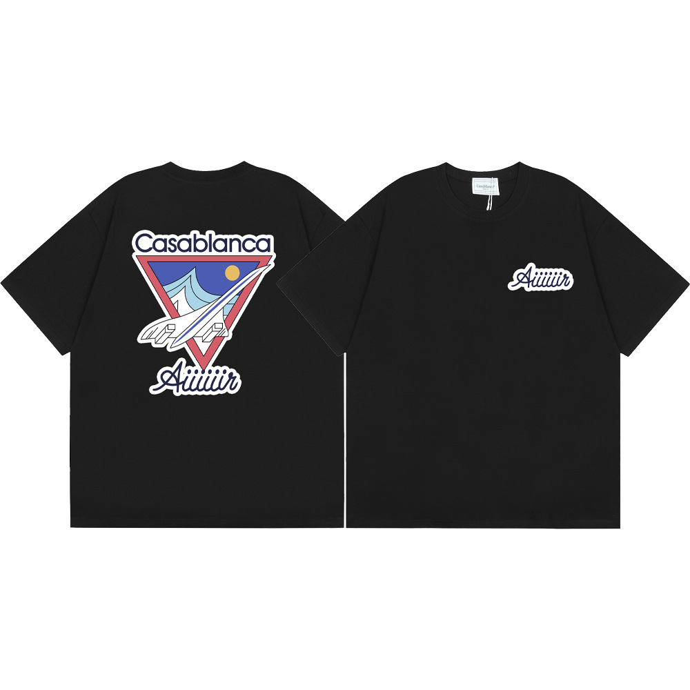 Casa Casablanca manga corta versión correcta ins camiseta de algodón casual de la marca de moda de nicho europea y americana de algodón de la calle