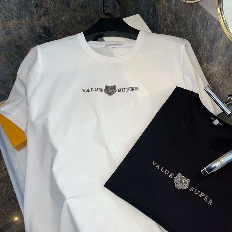 High-Quality Ice Silk Men's Short-Sleeve T-Shirt, Designer Simple Tiger Head Rhinestone Versatile Round Neck Casual Men's Half-Sleeve High-Quality Ice Silk Men's Short-Sleeve T-Shirt, Designer Simple Tiger Head Rhinestone Versatile Round Neck Casual Men's Half-Sleeve
