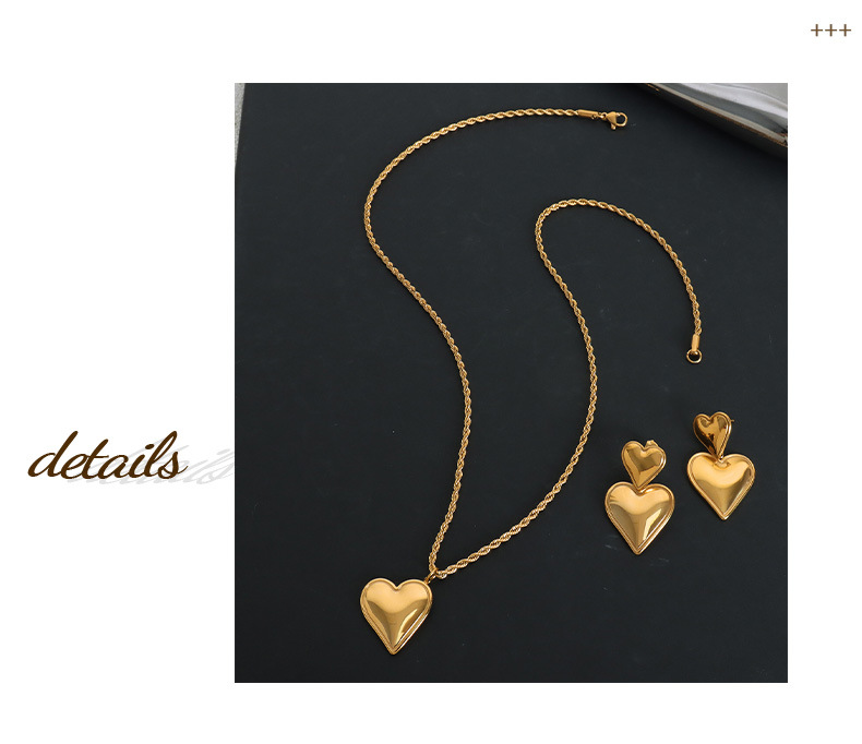 304 Stainless Steel Material PVD Coated Real Gold Plated 18K Gold Heart Shape Titanium Steel Sweet Simple Style Waterproof Non Tarnish Earrings Necklace