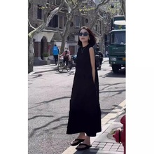 黑色连衣裙2024夏新款气质名媛高端女神范精致高级感海边无袖裙子