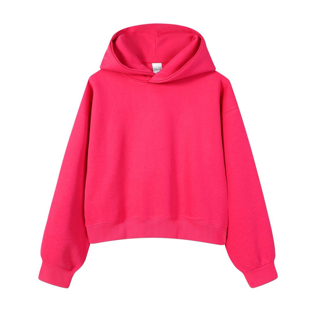 Marca de moda de color sólido con capuchón de plata, camiseta corta de hombro para mujeres otoño y invierno pesado 450g con camiseta con capuchón cálida y casual