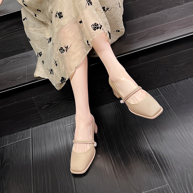 Zapatos de Tacón Grueso Mary Jane Augu Shiden para Mujer, Verano 2025, Nuevos Zapatos de Tacón Alto con Punta Cuadrada, Estilo Francés, Zapatos Pequeños de Cuero, Zapatos Elegantes