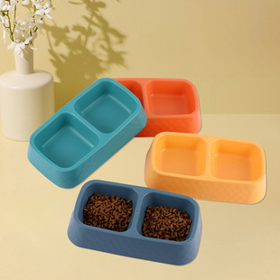 Economical Plastic Pet Bowl Candy Color Pet Bowl Square Double Bowl Dual Use Cat Bowl Pet Food Bowl Rice Bowl