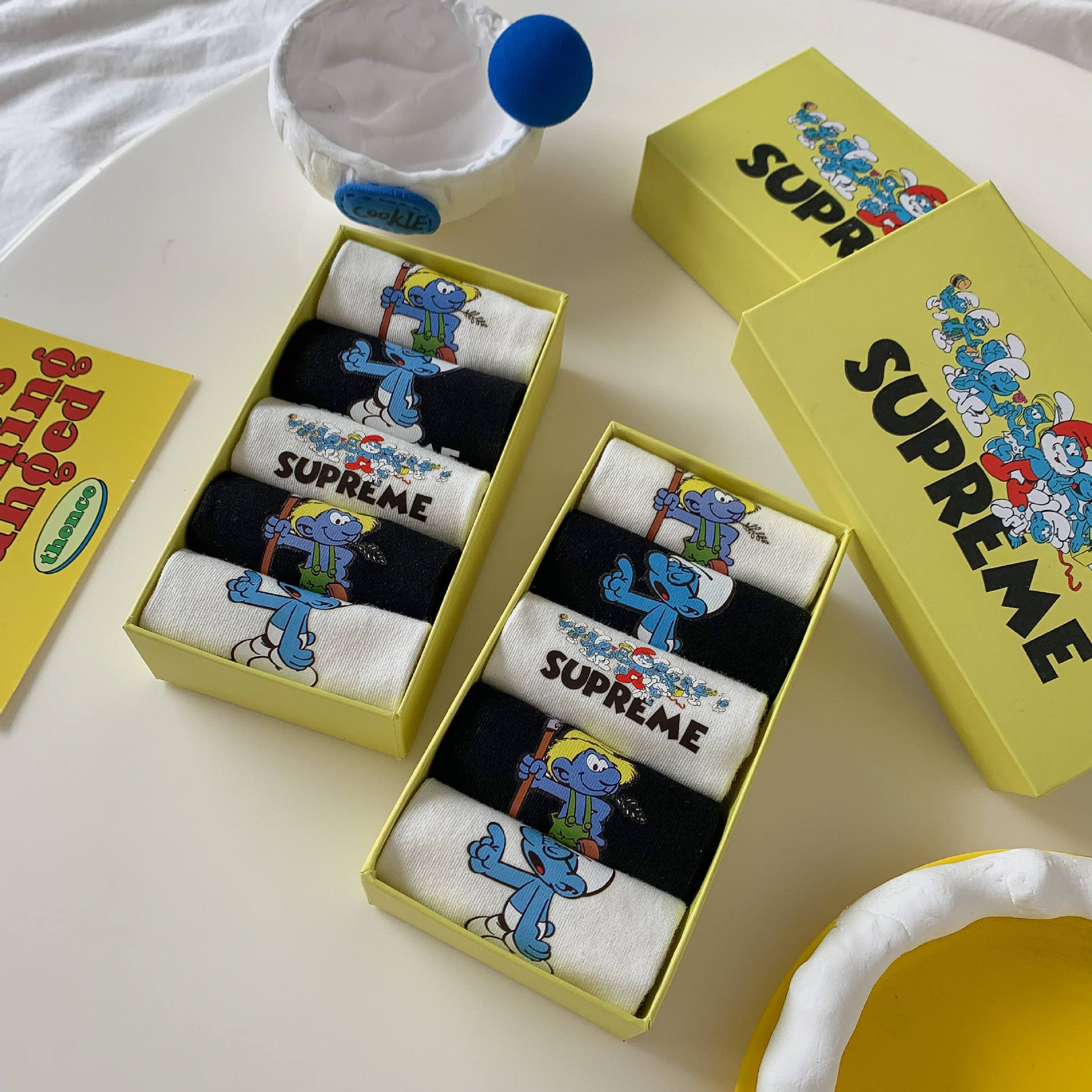 Supreme x Smurfs 5 ədəd corab dəsti, pambıq qadın corabı