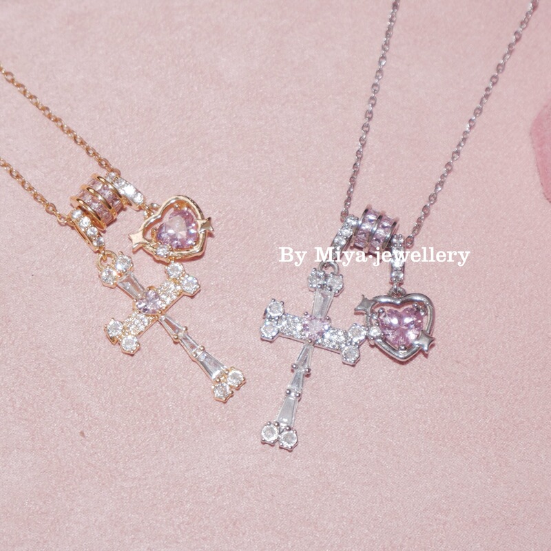 Cross-Border Independent Design Cross and Heart Style Necklace, Exquisite Designer Model, Copper with 5A Zircon, High Color Retention Cross-Border Independent Design Cross and Heart Style Necklace, Exquisite Designer Model, Copper with 5A Zircon, High Color Retention