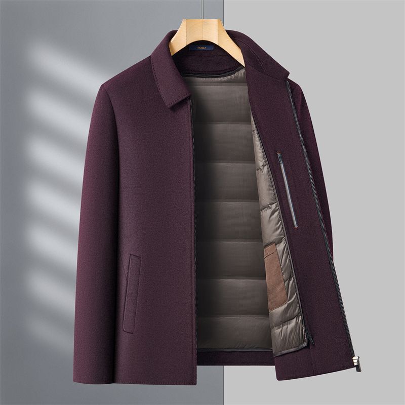 [Detachable down Liner] New Lapel Wool Jacket for Autumn and Winter Fleece-Lined, Thickeneded and Warm Double-Sided Woolen Jacket