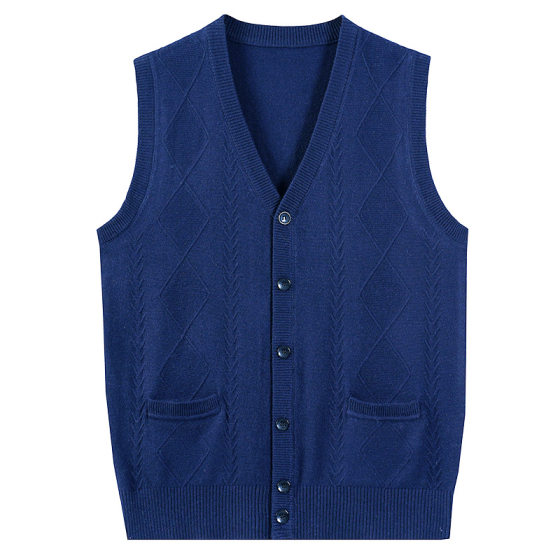 Men's Wool Knitted Cardigan Sweater Vest Spring and Autumn Outer Wearing Vest Dad Sleeveless Waistcoat K-21
