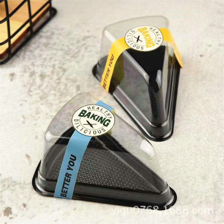 加厚款三角形蛋糕盒6寸8寸千层慕斯切件透明塑料盒烘焙西点盒50套