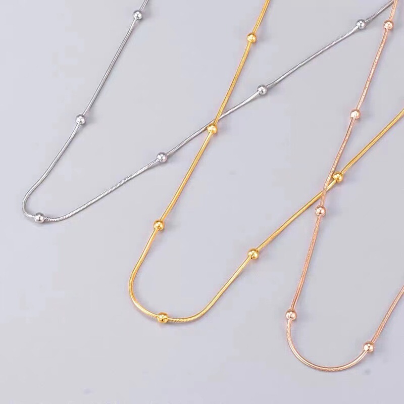 Fashionable Women's New Korean Titanium Steel Rose Gold Beads Beanie Versatile Snake Bone Chain Necklace Non-Fading Necklace to Wear
