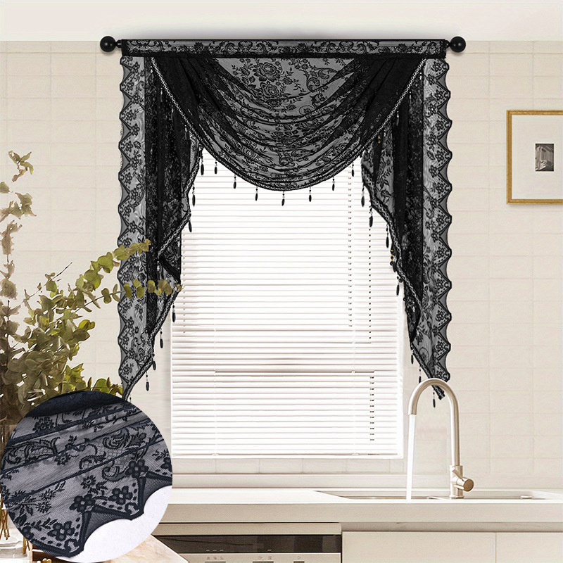 2026 New Lace Wave Curtain Rod-Style Finely Woven Sheer Curtain American-Style Valance Export Cross-Border Finished Window Product