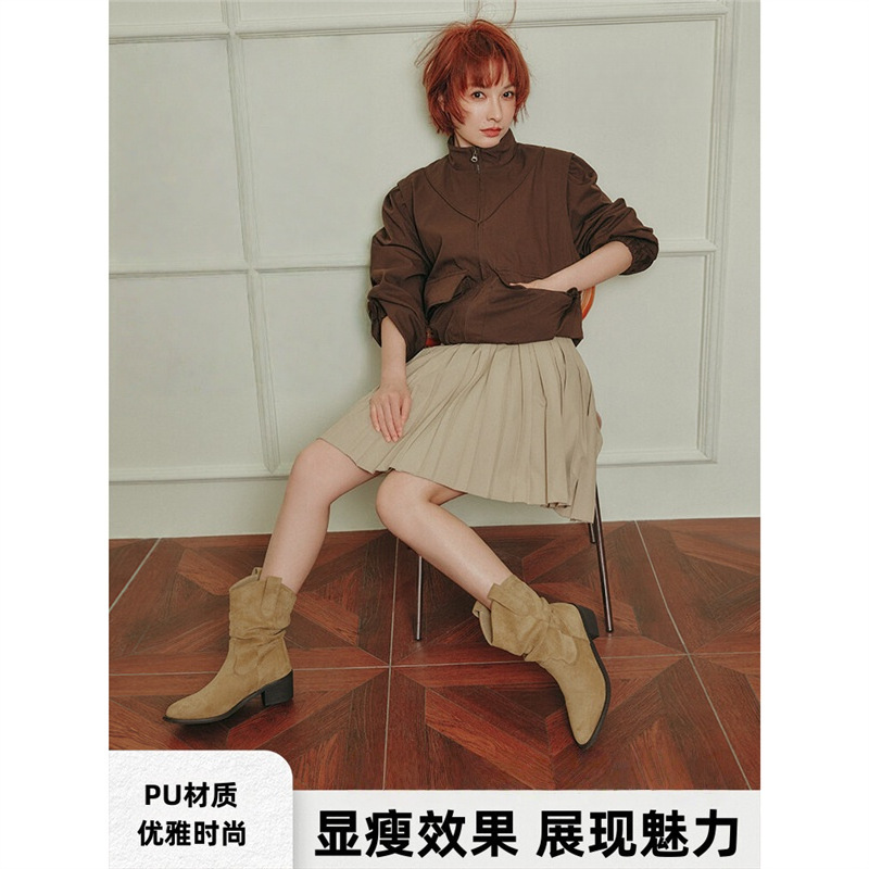 吴昕同款骑士靴秋日记忆高跟短靴女显瘦美拉德堆堆靴