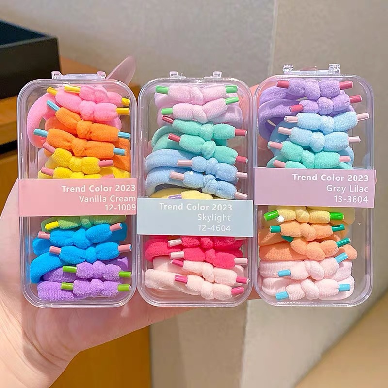 彩色简约打结毛巾圈基础小号橡皮筋拇指圈多巴胺儿童发饰盒装发圈