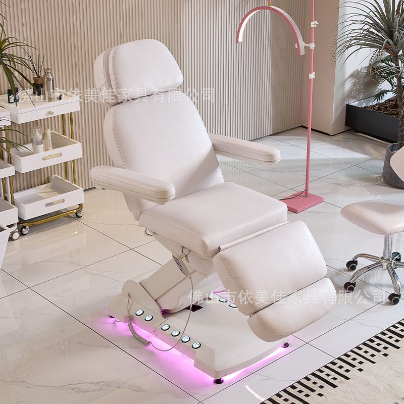 Cama de belleza eléctrica de alta gama con patrón de bordado de masaje plegable elevación automática especial para salón de belleza