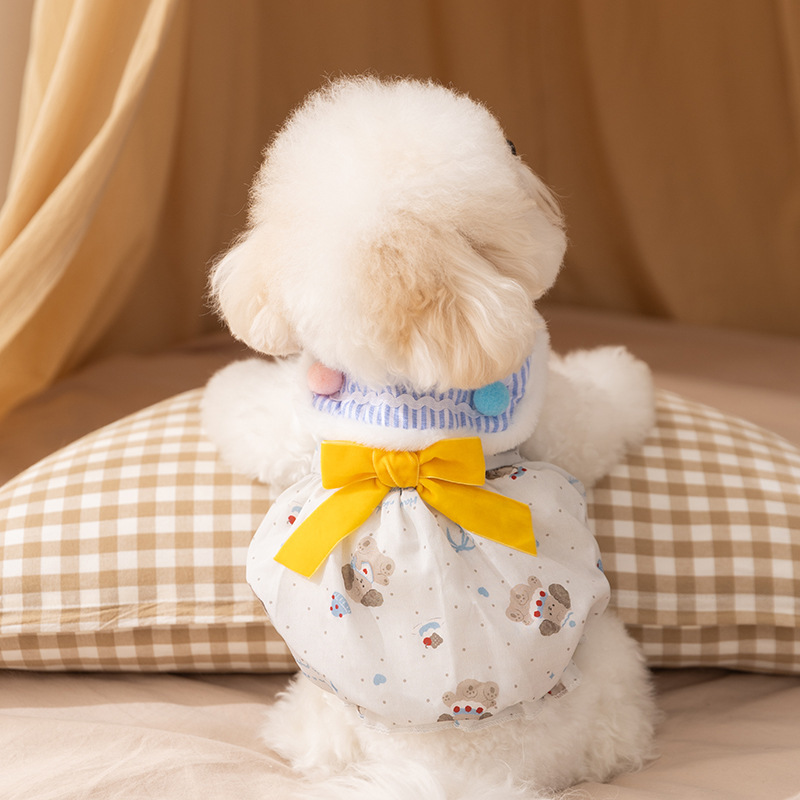 Nueva ropa de perro otoño invierno arco cálido vestido de princesa algodón peluche ropa de mascotas